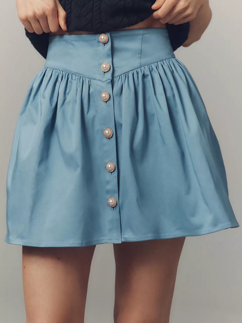 NWT! Maeve Anthropologie Basque-Waist Button Down Mini Skirt - Blue | Size S